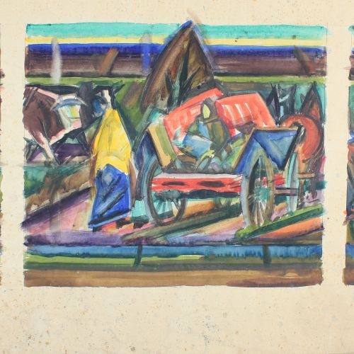 Es handelt sich einen den Entwurf von Ernst Müller-Gräfe für ein mehrteiliges Wandgemälde im Treppenhaus des Lindenau-Museums. Das Motiv schmückt die Westwand und enthält eine Aussparung im rechten Bildfeld für den Durchgang.