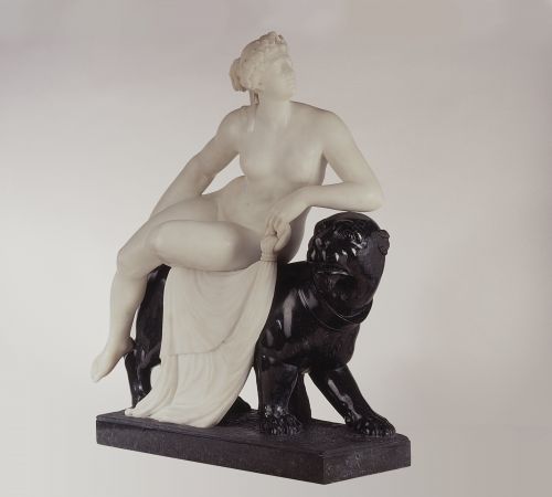 Polylithe, größenreduzierte Version der 1803 entworfenen und 1804-1814 in Marmor umgesetzten Gruppe, ausgeführt unter Mitwirkung mehrerer Dannecker-Mitarbeiter und (ehemaliger) -Schüler für den Herzog von Oldenburg