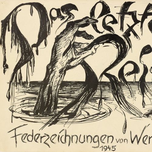 Werner Lufts Folge von sieben Tuschfederzeichnungen bezieht sich auf die gesellschaftlichen Nachwirkungen des zweiten Weltkriegs. Abgebildet sind die ausgemergelten, mitunter verstümmelten Gesichter und Körper von kriegsverletzten Männern und Frauen