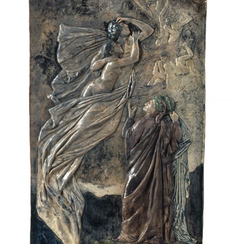 Die Darstellung geht auf den 5. Gesang von Dantes Inferno der Divina Commedia zurück. Vergil und Dante befinden sich im 2. Höllenkreis, in dem die Sünder der Fleischeslust büßen