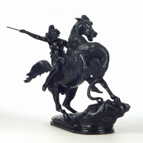 Reduktion nach der seit 1837 durch August Kiss entworfenen, 1842 vollendeten und 1843 auf einer Treppenwange vor dem Alten Museum in Berlin aufgestellten Tierkampfgruppe.