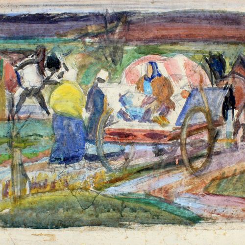 Es handelt sich einen den Entwurf von Ernst Müller-Gräfe für ein mehrteiliges Wandgemälde im Treppenhaus des Lindenau-Museums. Das Motiv schmückt die Westwand und enthält eine Aussparung im rechten Bildfeld für den Durchgang