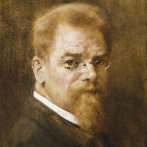 Das Porträt von Max Klinger durch die Malerin Helene Littmann orientiert sich vermutlich an zeitgenössischen photographischen Porträtaufnahmen.
