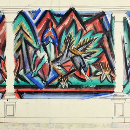Es handelt sich einen den Entwurf von Ernst Müller-Gräfe für ein mehrteiliges Wandgemälde im Treppenhaus des Lindenau-Museums. Das Motiv schmückt die Ostwand und enthält eine Aussparung im linken Bildfeld für den Durchgang