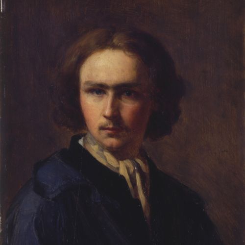 Es handelt sich um ein Selbstporträt des romantischen Malers Carl Friedrich Lessing im Halbprofil.