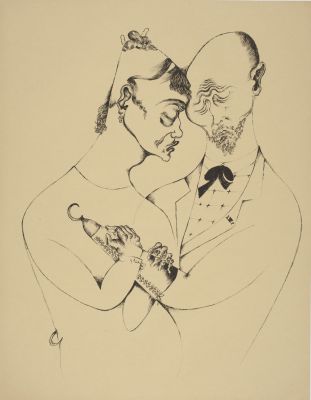 Gezeigt wird von Heinrich Hoerle die Lithographie Das Ehepaar von 1920