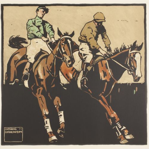 Ludwig Hohlwein, Letzter Sprung (Blatt 9 von 12 der Mappe „Turf. Zwölf Rennsportbilder“)