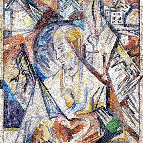 Johan Thorn Prikkers Glasmosaik Herz Jesu bildet den Höhepunkt im expressionistisch geprägten Schaffen des Künstlers. Die halbfgurige Christusgestalt wird von  Passionssymbolen wie Kreuzesnägeln oder Dornenruten umrahmt